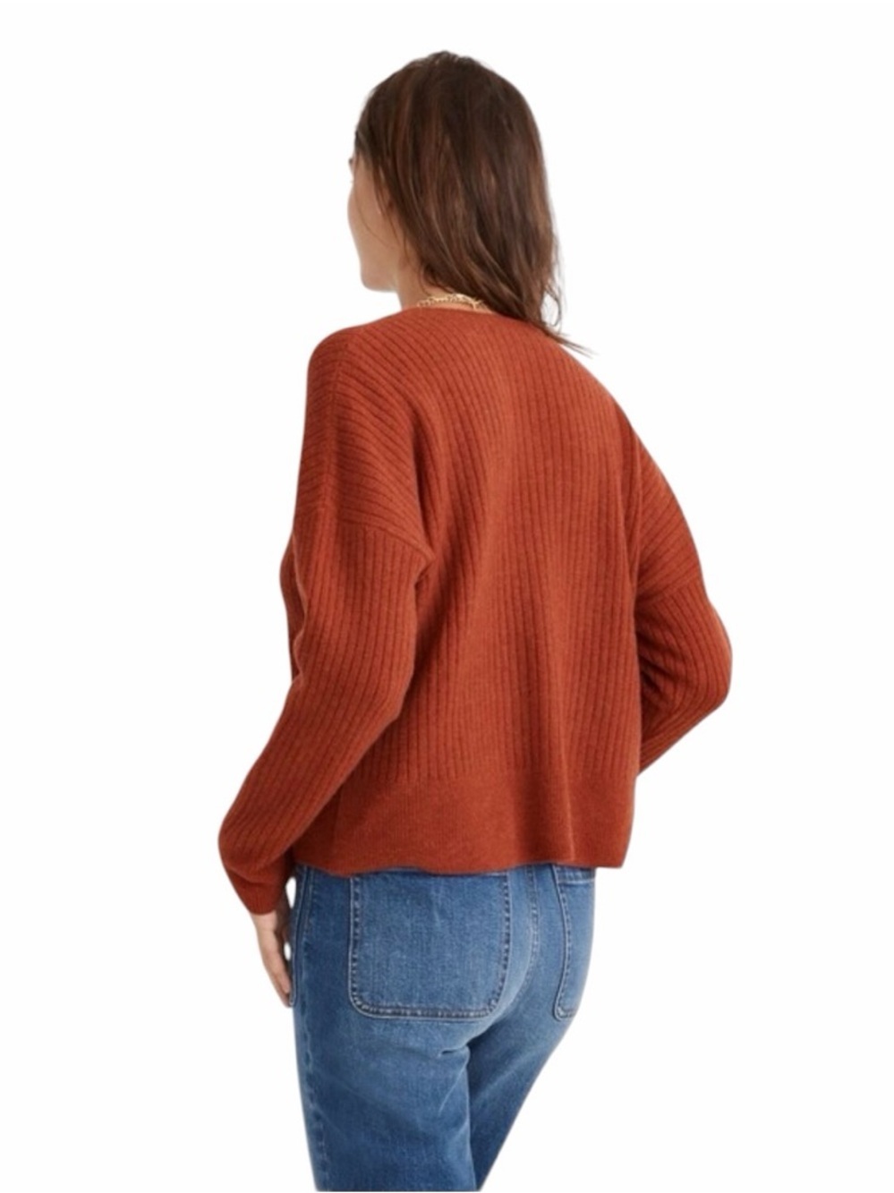 Madewell Cameron Ribbed Cardigan Sweater in Coziest Yarn Rust Size M #2138 - Picture 3 of 8